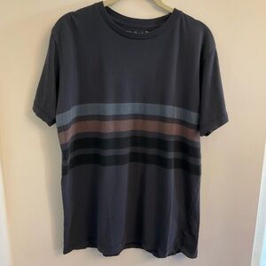 Mollusk Men's Crew Neck Stripe Tee - Faded Navy with Blue & Brown Stripes, Sz M